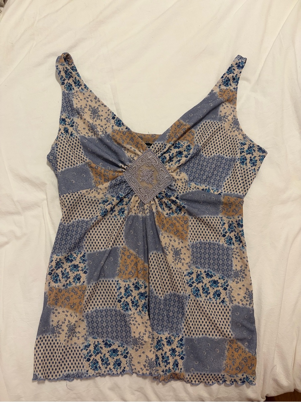 No Boundaries Blue and Beige Patchwork Floral Camisole